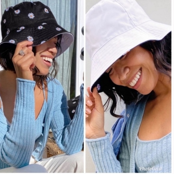NWT Alice + Olivia Reversible Bucket Hat Daisy & White Coastal Fliral Daisy main image 2
